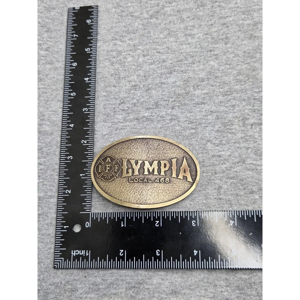 Vintage Olympia Fire Fighters Union Local 468 Solid Brass Belt Buckle IAFF